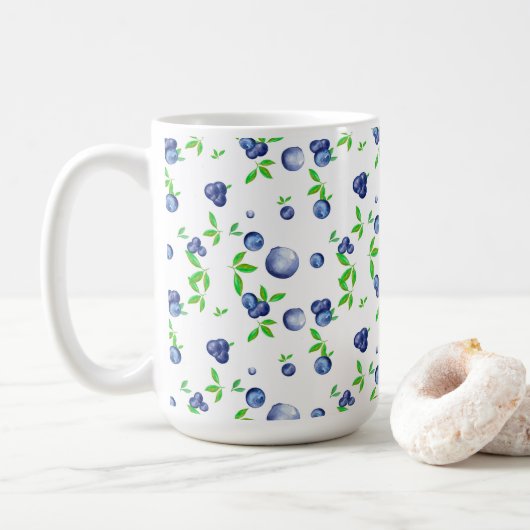 Blaubeeren, Blaubeere, Wasserfarbe, Früchte Kunst Kaffeetasse (Mit Donut)