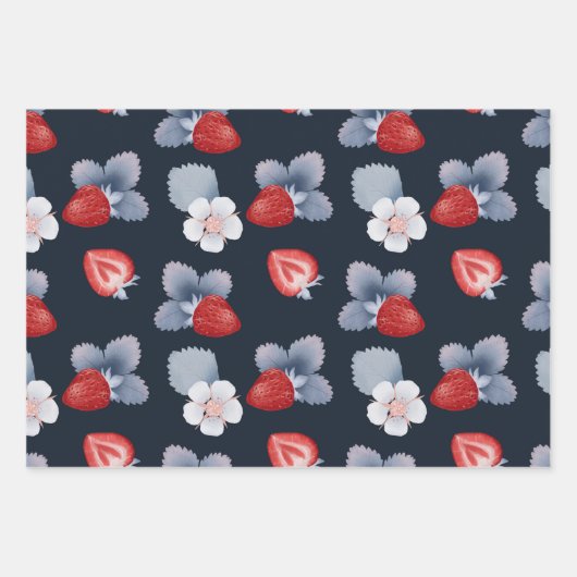 Blaubeeren-Erdbeeren-Teekontrollmuster blau Geschenkpapier Set (Vorderseite 3)