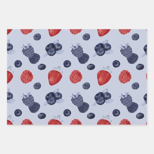Blaubeeren-Erdbeeren-Teekontrollmuster blau Geschenkpapier Set (Vorderseite 2)