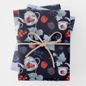 Blaubeeren-Erdbeeren-Teekontrollmuster blau Geschenkpapier Set (Beispiel)
