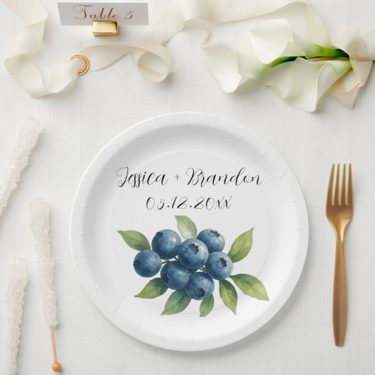 Blaubeeren Frucht Blaubeere Aquarell Hochzeit Pappteller (Hochzeit)