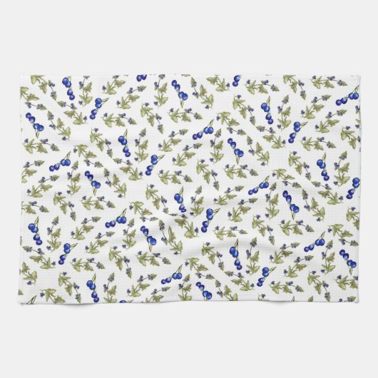 Blaubeeren - gestemmte Blätter Weißer Hintergrund Geschirrtuch (Horizontal)