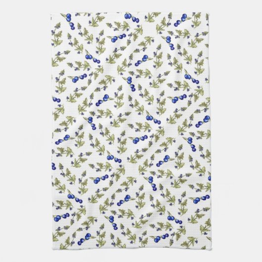 Blaubeeren - gestemmte Blätter Weißer Hintergrund Geschirrtuch (Vertikal)