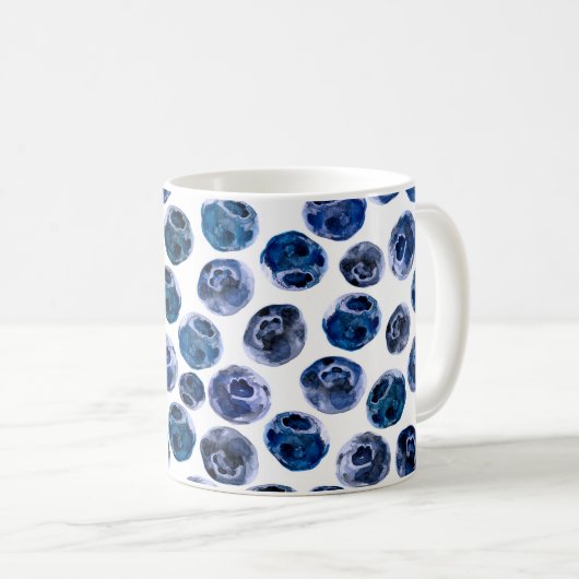Blaubeeren: illustrierte Wasserfarbe. Kaffeetasse (VorderseiteRechts)