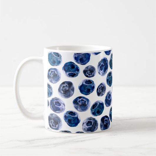 Blaubeeren: illustrierte Wasserfarbe. Kaffeetasse (Links)