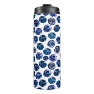 Blaubeeren: illustrierte Wasserfarbe. Thermosbecher