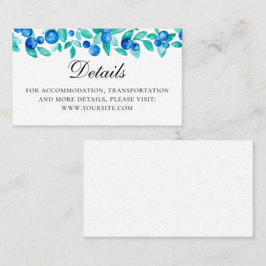 Blaubeeren im Wasser. Einzelheiten zur Hochzeit vo Begleitkarte (Vorne/Hinten)