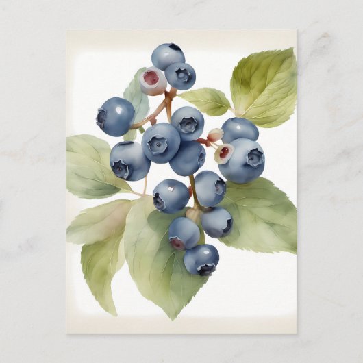 Blaubeeren in Aquarellfarbe Postkarte (Vorderseite)