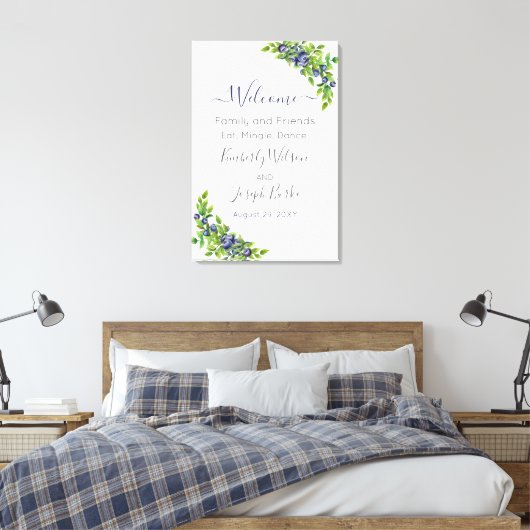 Blaubeeren in Aquarellfarben - Blauer botanischer Leinwanddruck (Insitu (Schlafzimmer))
