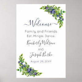 Blaubeeren in Aquarellfarben - Blauer botanischer  Poster