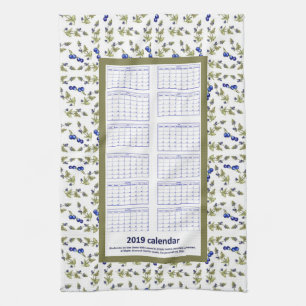Blaubeeren-Kalender 2019 auf Weinreben-Blätter Geschirrtuch