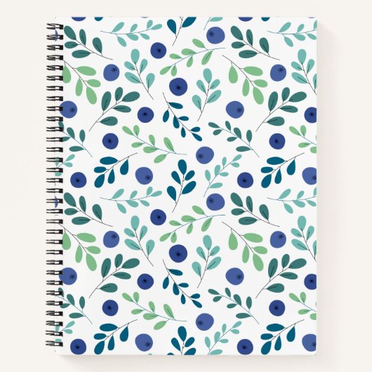 Blaubeeren mit Muster für grüne Blätter Notizblock (Vorderseite)