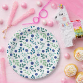 Blaubeeren mit Muster für grüne Blätter Pappteller (Party)