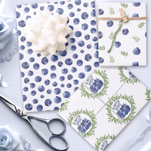 Blaubeeren-Muster Geschenkpapier Set