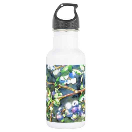 Blaubeeren, romantische Früchte Aquarellmalerei Edelstahlflasche (Vorderseite)