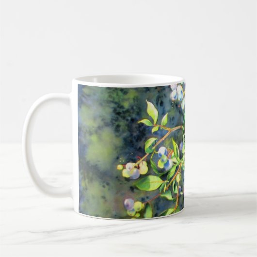 Blaubeeren, romantische Früchte Aquarellmalerei Kaffeetasse (Links)