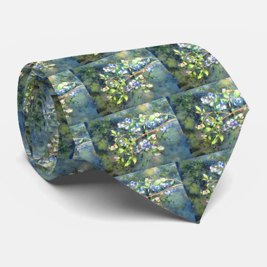 Blaubeeren, romantische Früchte Aquarellmalerei Krawatte (Gerollt)