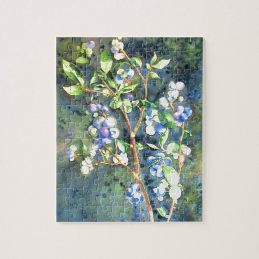 Blaubeeren, romantische Früchte Aquarellmalerei Puzzle (Vertikal)
