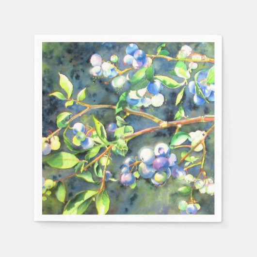 Blaubeeren, romantische Früchte Aquarellmalerei Serviette (Vorderseite)