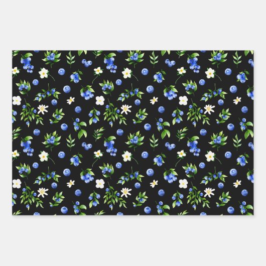 Blaubeeren und Blattmuster Geschenkpapier Set (Vorderseite 3)