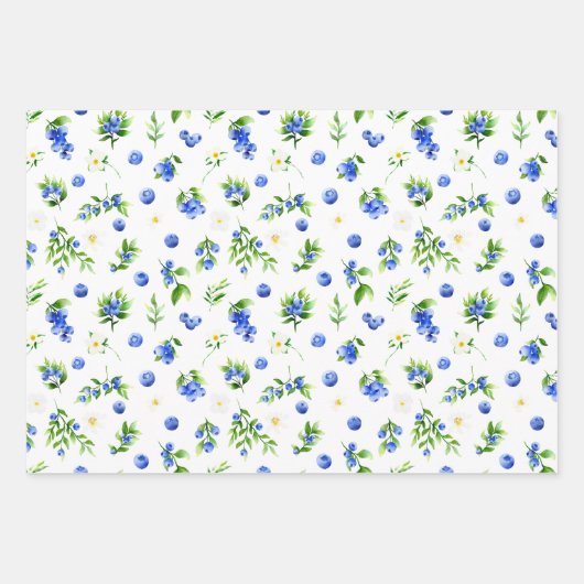 Blaubeeren und Blattmuster Geschenkpapier Set (Vorderseite 2)
