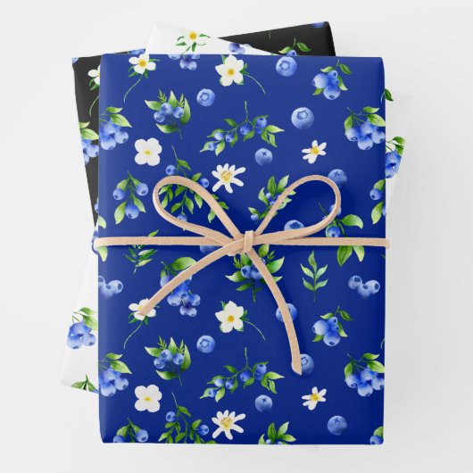 Blaubeeren und Blattmuster Geschenkpapier Set (Beispiel)