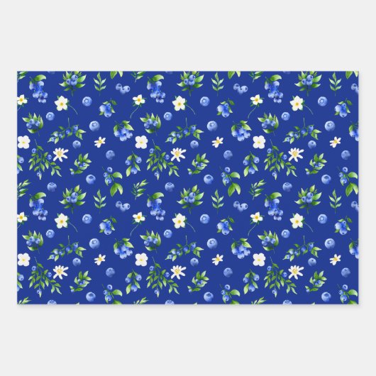 Blaubeeren und Blattmuster Geschenkpapier Set (Vorderseite)