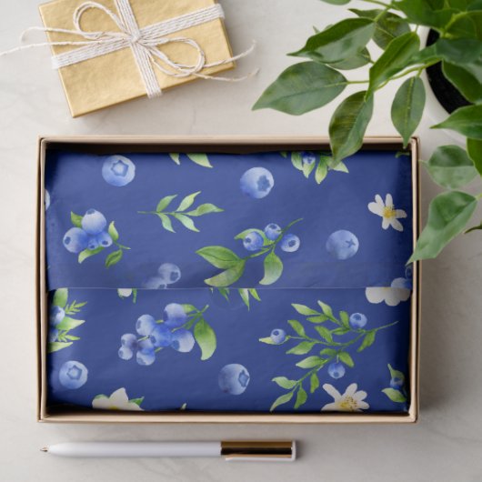 Blaubeeren und Blattmuster Seidenpapier (Geschenk)