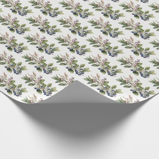 Blaubeeren und Blüten in Weiß Geschenkpapier (Ecke)