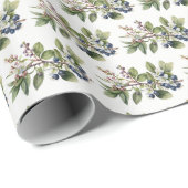 Blaubeeren und Blüten in Weiß Geschenkpapier (Rolleneckpunkt)