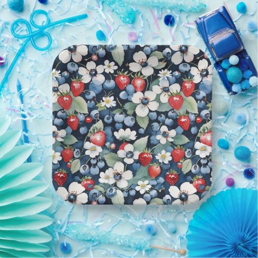 Blaubeeren und Erdbeeren Pappteller (Party)