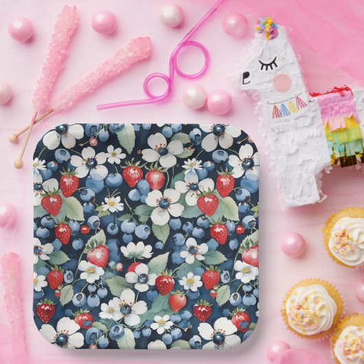 Blaubeeren und Erdbeeren Pappteller (Party)