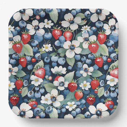 Blaubeeren und Erdbeeren Pappteller (Vorderseite)