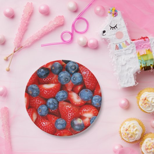Blaubeeren und Erdbeeren Pappteller (Party)