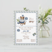 Blaubeeren und Teddy Bear Es ist ein Junge! Dusche Einladung (Stehend Vorderseite)