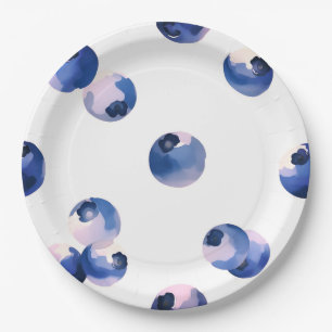 Blaubeeren Wasserfarben-Muster  Pappteller