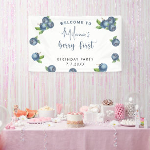 Blaubeeren-Wasserfarben-Party 1. Geburtstag Banner