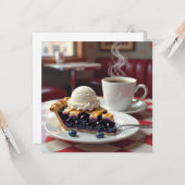 Blaubeerenkuchen, Vanilla-Eiscreme und Kaffeemasch Karte (Vorderseite/Rückseite Beispiel)