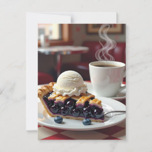 Blaubeerenkuchen, Vanilla Ice Creme und Kaffee Postkarte