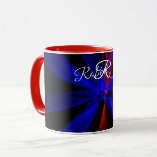 Blaubeerfarbene abstrakte geometrische Kaffeetasse (Vorderseite Links)