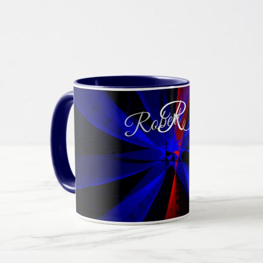 Blaubeerfarbene abstrakte geometrische Kaffeetasse (Vorderseite Links)