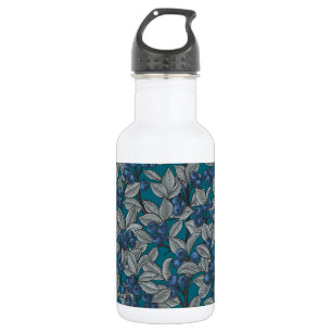 Blaubeergarten, blau und grau edelstahlflasche