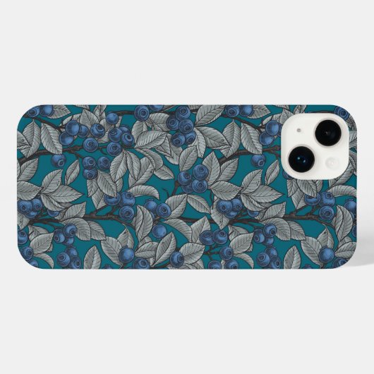 Blaubeergarten, blau und grau iPhone hülle (Rückseite (Horizontal))