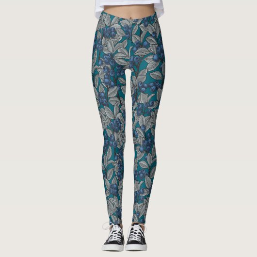 Blaubeergarten, blau und grau leggings (Vorderseite)