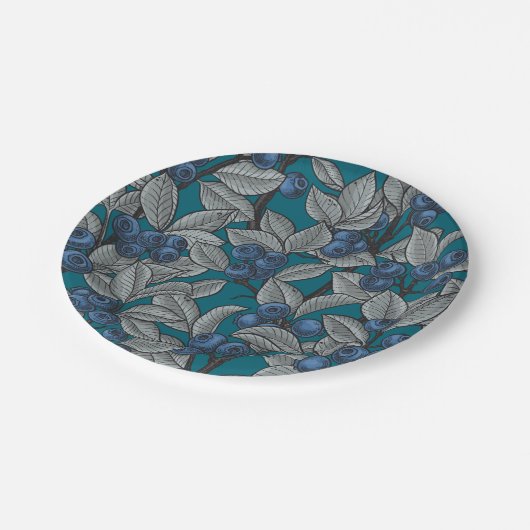 Blaubeergarten, blau und grau pappteller (Schrägansicht)