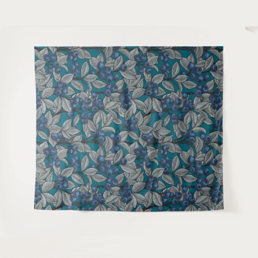 Blaubeergarten, blau und grau wandteppich (Vorderseite (Horizontal))