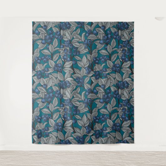 Blaubeergarten, blau und grau wandteppich (Vorderseite)