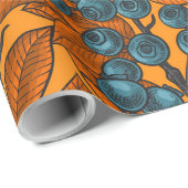 Blaubeergarten, blau und orange geschenkpapier (Rolleneckpunkt)