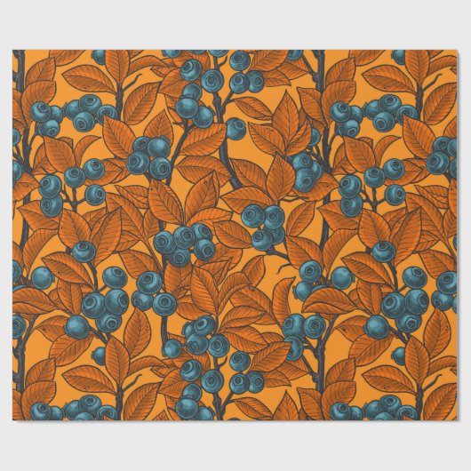 Blaubeergarten, blau und orange geschenkpapier (Flach)