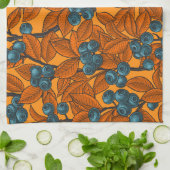 Blaubeergarten, blau und orange geschirrtuch (Gefaltet)